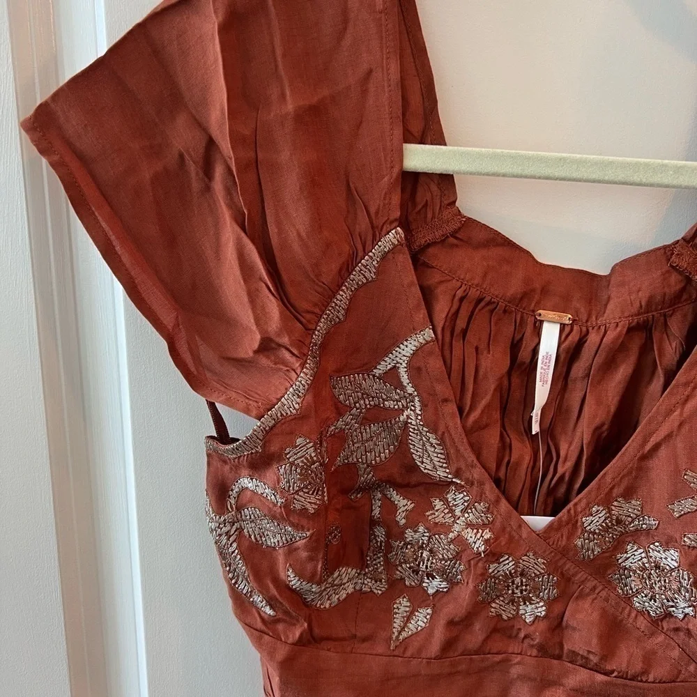 Free People Sahara Embroidered Top In Rust Combo Size XS